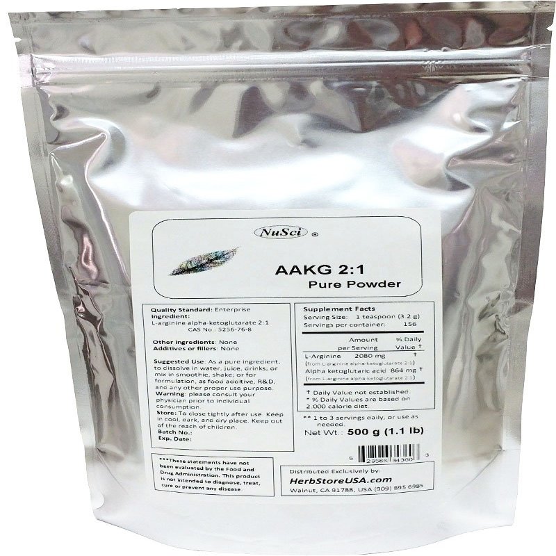 AAKG (2:1) 500g (1.1 lb), L-Arginine Alpha Ketoglutarate (2:1) Pure Powder, Maximum Strength