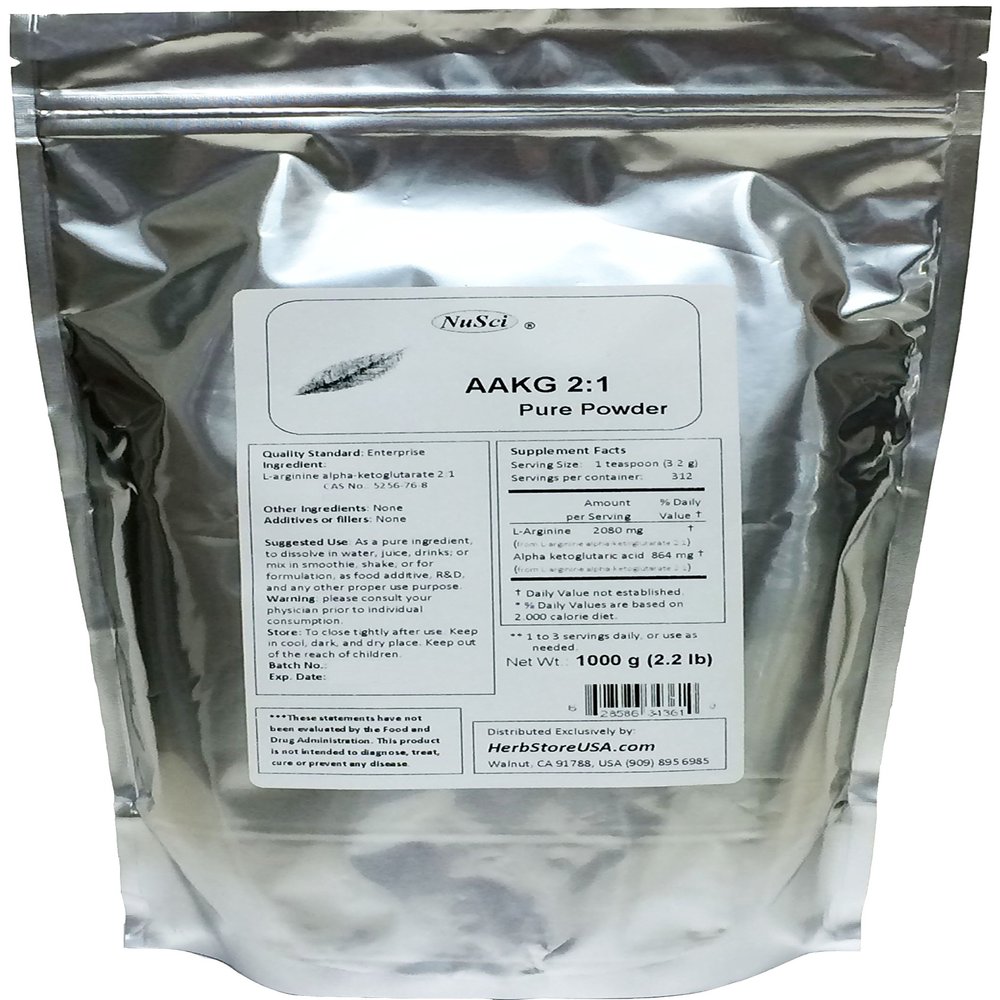 AAKG (2:1) 1000g (2.2 lb, 35.2 oz), L-Arginine Alpha Ketoglutarate (2:1) Pure Powder, Maximum Strength