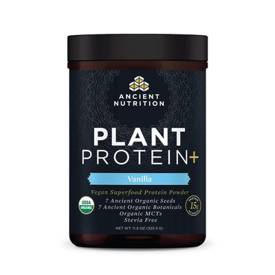 Ancient Nutrition Organic Plant Protein +, Vegan Plant Based Protein Powder, Vanilla, Formulated by Dr. Josh Axe, Dairy-Free, Gluten-Free, Non-GMO, No Sugar Added, Paleo Friendly Supplement 11.5 oz