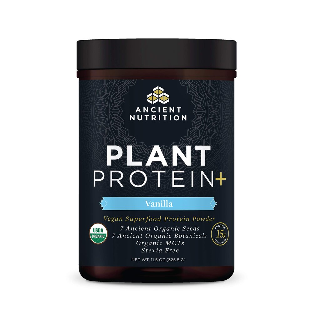 Ancient Nutrition Organic Plant Protein +, Vegan Plant Based Protein Powder, Vanilla, Formulated by Dr. Josh Axe, Dairy-Free, Gluten-Free, Non-GMO, No Sugar Added, Paleo Friendly Supplement 11.5 oz