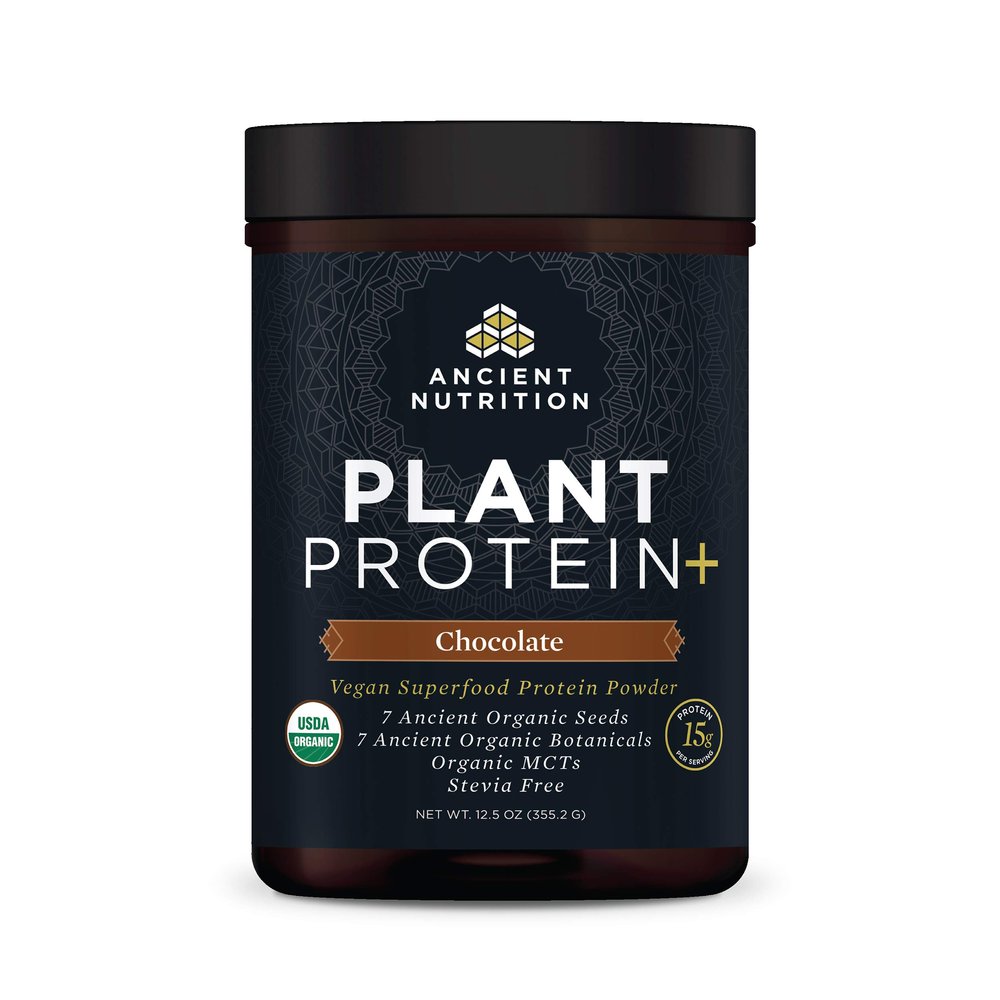 Ancient Nutrition Plant Based Protein Powder, Plant Protein+, Chocolate, Organic Vegan Superfoods Supplement, 15g Protein Per Serving, Gluten Free, Paleo Friendly 12 Serving