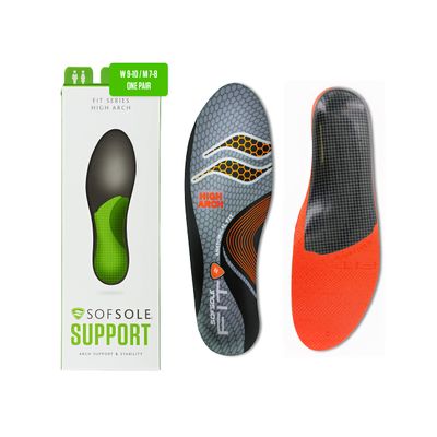 Sof Sole Men's High Arch Unisex FIT Support Insoles, Grey, Women's 15-16/Men's 13-14
