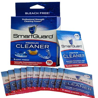 SmartGuard Premium Cleaner Crystals (110 Cleanings)- Removes Stain, Plaque & Bad Odor from Dentures, Clear Braces, Mouth Guard, Night Guard & Retainers.