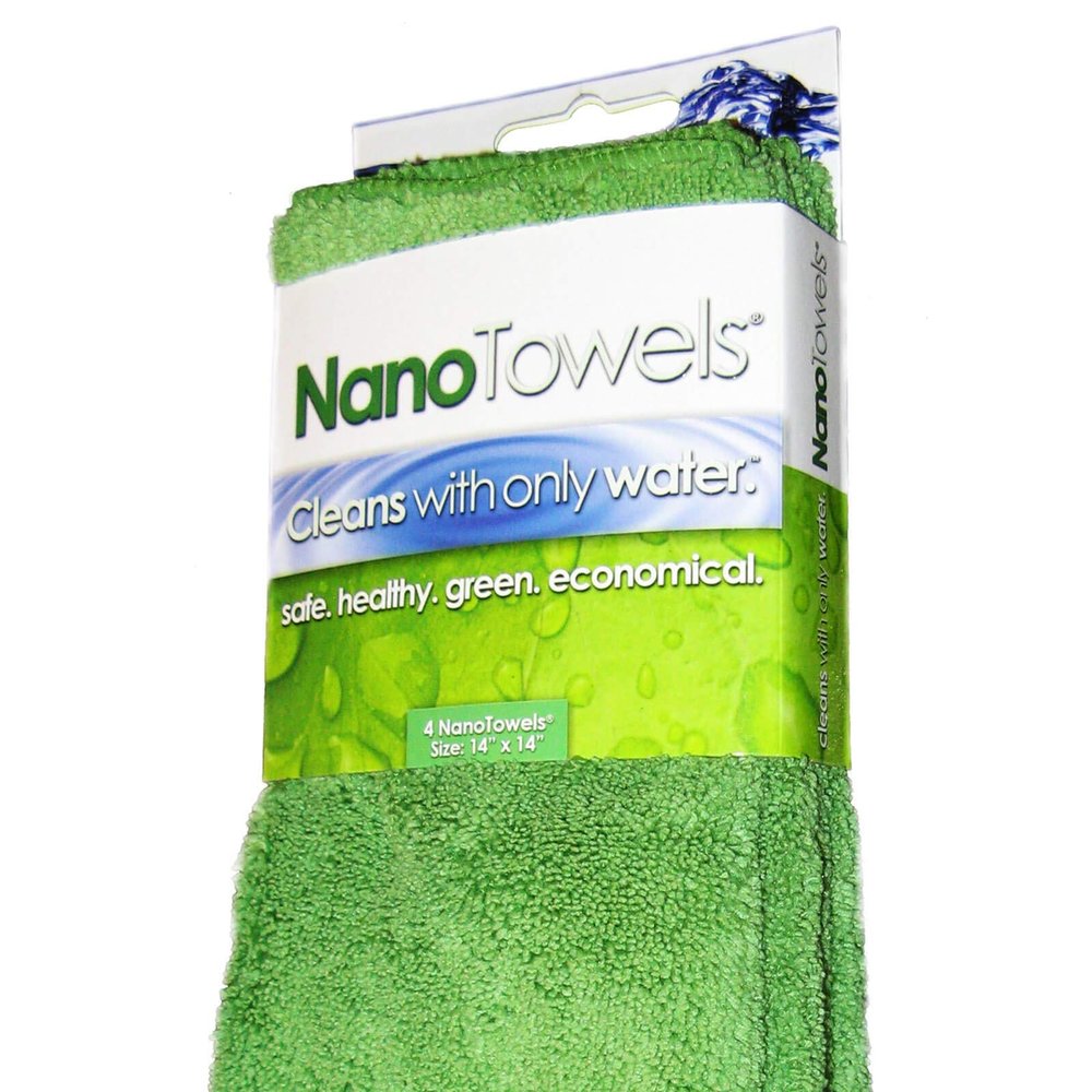 Nano Towels Cleaning Cloths - Cleans with Only Water - Wipes Away Dust, Spills & Grime Instantly Without Chemicals Paper Or Microfiber Supplies. Kitchen, Bathroom, Glass 14x14 4-Pack Green