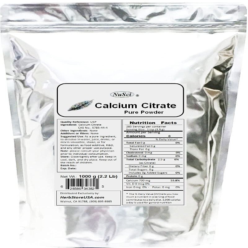 NuSci Calcium Citrate Powder Pure Bio-Available Form Calcium (1000 Grams (2.2 lb))