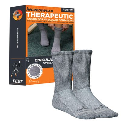 Incrediwear Circulation Socks Womens and Mens Crew Socks (Grey, Large)