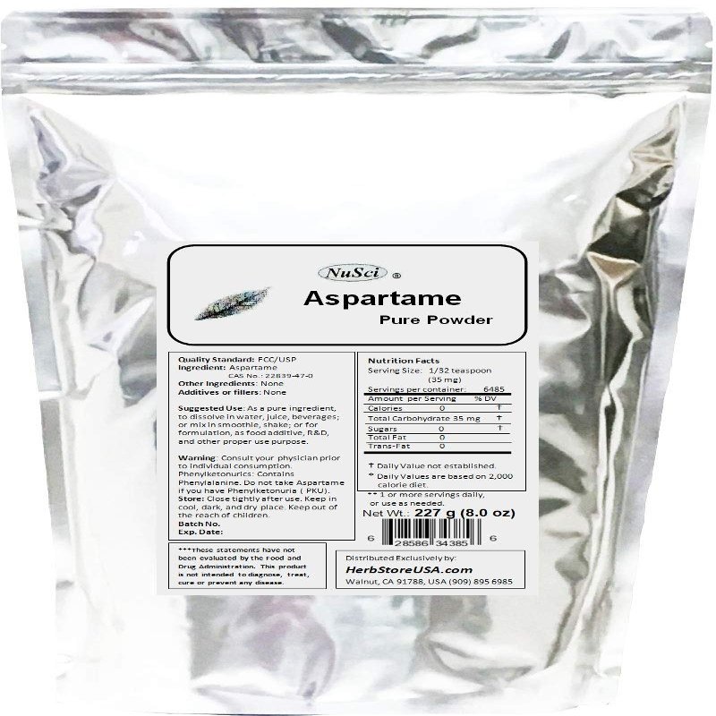 NuSci Aspartame Pure Powder 227 grams (8.0 oz) Low Calorie Sweetener