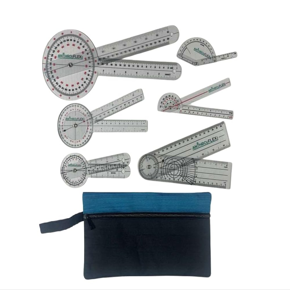 AnthroFlex Goniometer Set of 6 with Bag : 12", 8", 6", 180, Finger, Spinal - To Measure Range of Motion of Joints For Physical Therapy and Occupational Therapy - CM and Inches, Made of Durable Plastic