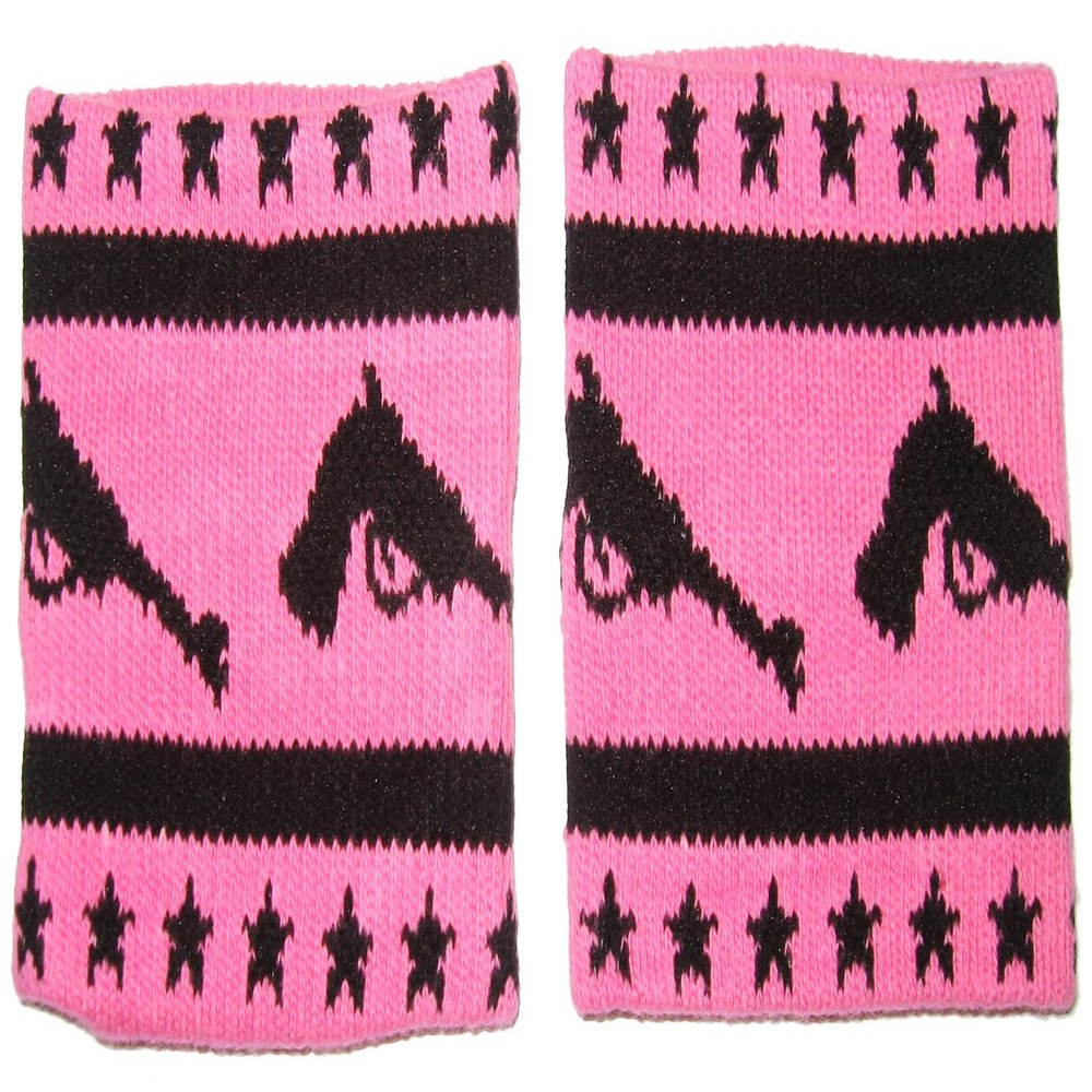 Knit Black Pistols & Stars on Hot Pink Wrist Bands from Sourpuss Clothing (Set of 2)