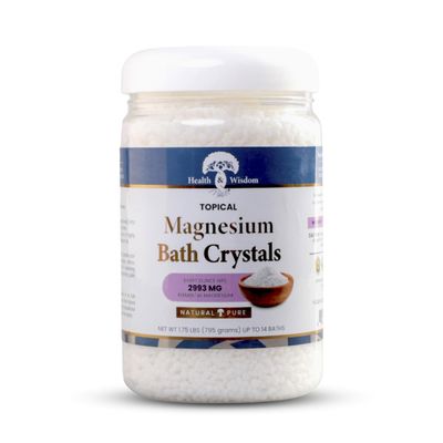 Health and Wisdom Magnesium Bath Crystals - Bath Salts with High Concentration & Enhanced Absorption for Muscle & Joint Relief - Dead Sea Sourced - Unscented - 1.75 lbs - Up to 14 Uses