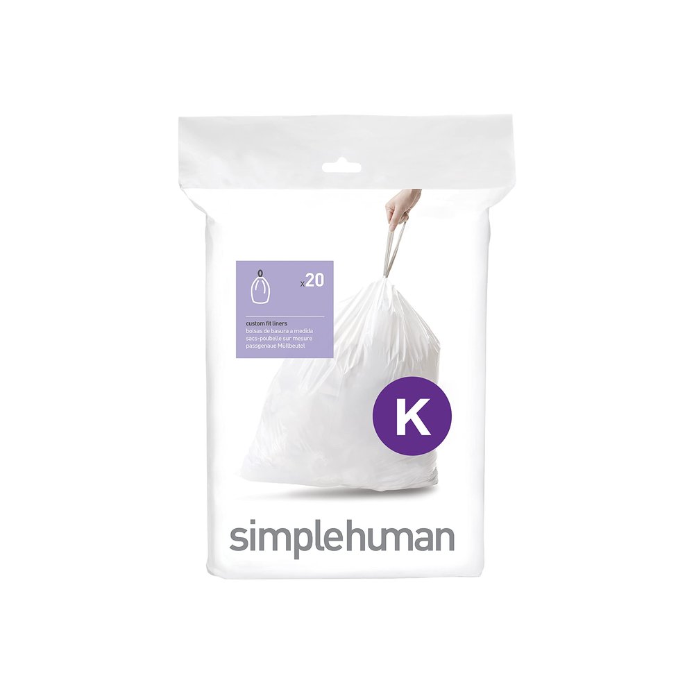 simplehuman Code K Custom Fit Drawstring Trash Bags in Dispenser Packs, 20 Count, 35-45 Liter / 9-12 Gallon, White