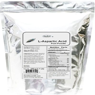 NuSci L-Aspartic Acid Pure Powder 500g (1.1 lb, 17.6 oz) Food Grade for Energy
