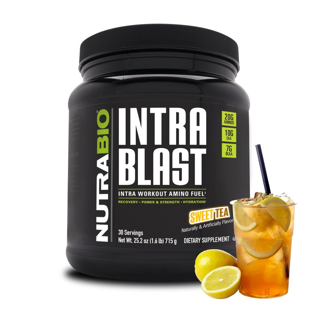 NutraBio Intra Blast Bcaa Powder Amino Acid Supplement, Electrolyte & Hydration Blend, Intra, Pre Workout & Muscle Recovery, 20g Eaa Amino Acids Powder, 5g Glutamine- Sweet Tea, 30 Serving