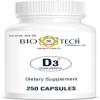 Bio-Tech Pharmacal D3 (1,000 IU), 250 Capsules  All-Natural Supplement  Supports Bone & Immune Health  No Dairy, Fish, Gluten, Peanut, Shellfish, & Soy  No Artificial Colors view 1