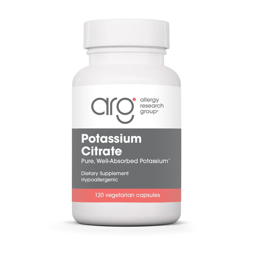 Allergy Research Group Potassium Citrate - Delivers 99 mg Potassium - Well-Absorbed Mineral for Cellular & Muscle Function - 120 Servings - 120 Capsules