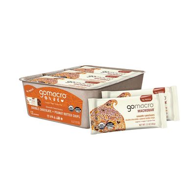 GoMacro MacroBar Organic Vegan Protein Bars - Double Chocolate + Peanut Butter Chips (2.3 Ounce Bars, 12 Count)