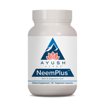 Ayush Herbs Neem Plus - Digestive Health for Women & Men, Gut Support Supplement for Stomach & Skin Health, Immune Support - 90 Vegetarian Capsules (1 Count)