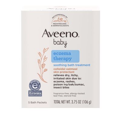 Aveeno Baby Eczema Therapy Bath Treatment for Relief of Dry, Itchy and Irritated Skin, Made with Soothing Natural Colloidal Oatmeal, Unscented, 3.75 Oz, 5 Count, Pack of 2