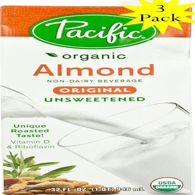 Pacific Beverages Unsweetened Almond Original, Gluten Free, 32-ounces (3 Pack)