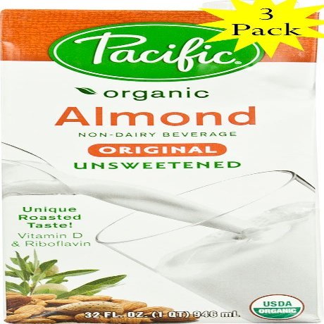 Pacific Beverages Unsweetened Almond Original, Gluten Free, 32-ounces (3 Pack)
