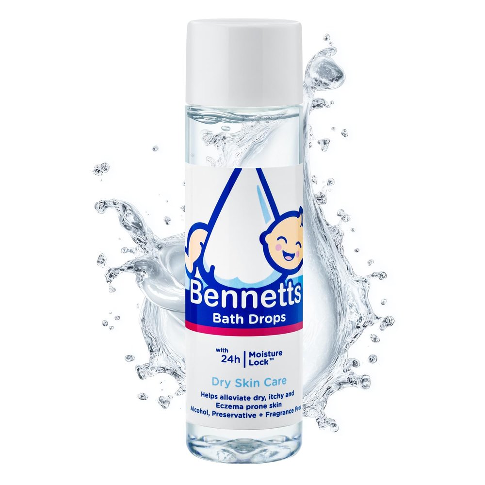 Bennetts Bath Drops 200ml  Moisturising Baby Bath Oil for Newborns & Sensitive Skin  24h Hydration & Soothing Care, Dermatologist Endorsed