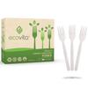 100% Compostable Forks - 140 Large Disposable Utensils (7 in.) Eco Friendly Durable and Heat Resistant Alternative to Plastic Forks with Convenient Tray by Ecovita view 1