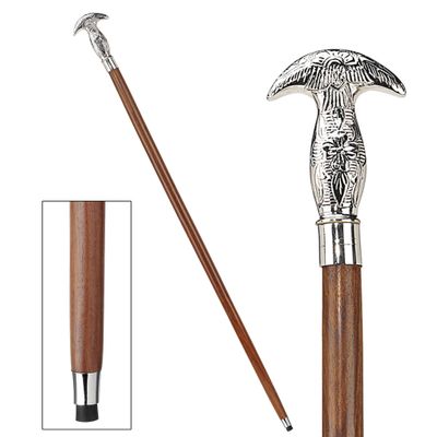 Design Toscano Chrome-Plated, Double-Hooked Knob Handle Hardwood Walking Stick