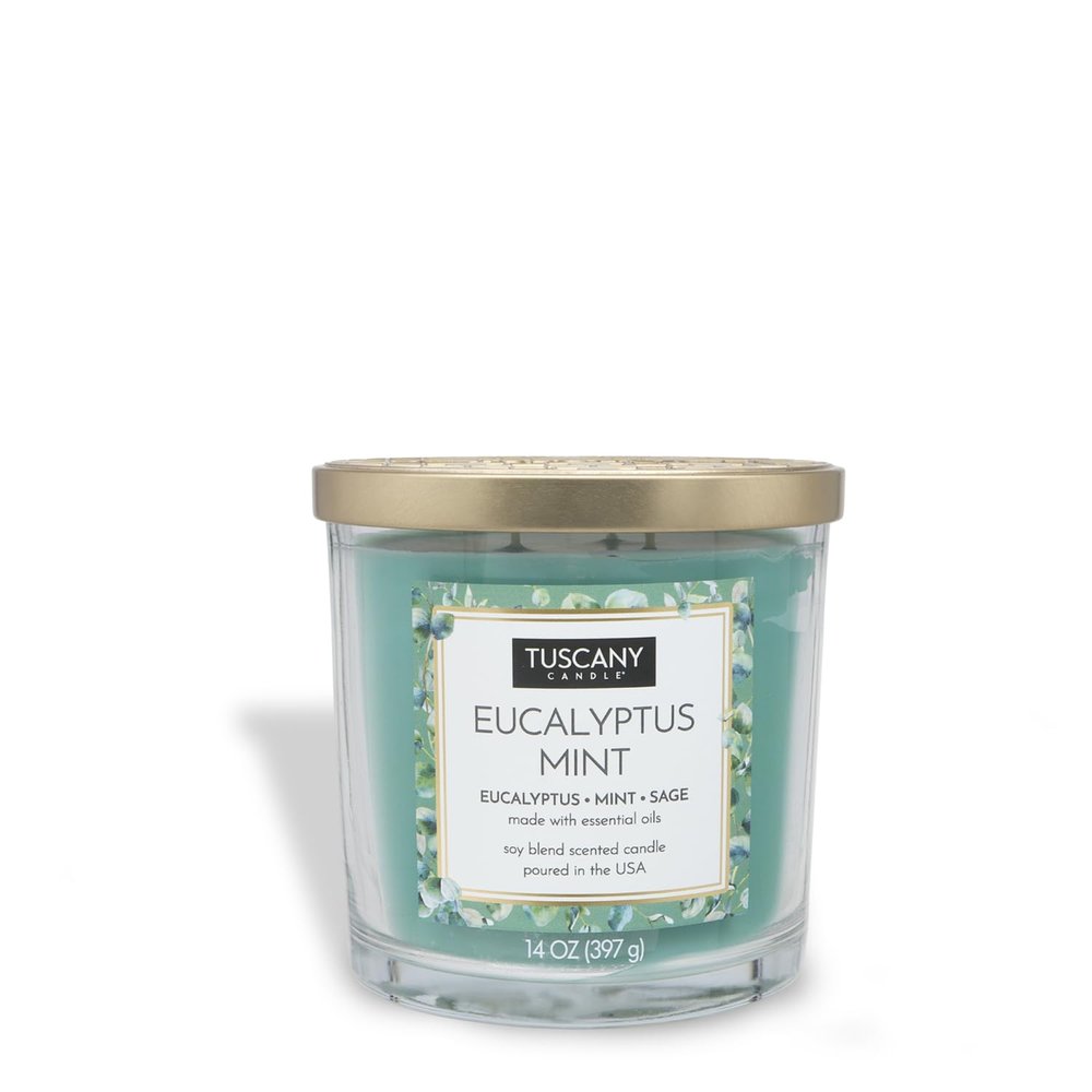 Tuscany Candle Eucalyptus Mint Long-Lasting Scented Jar Candle, 14 oz