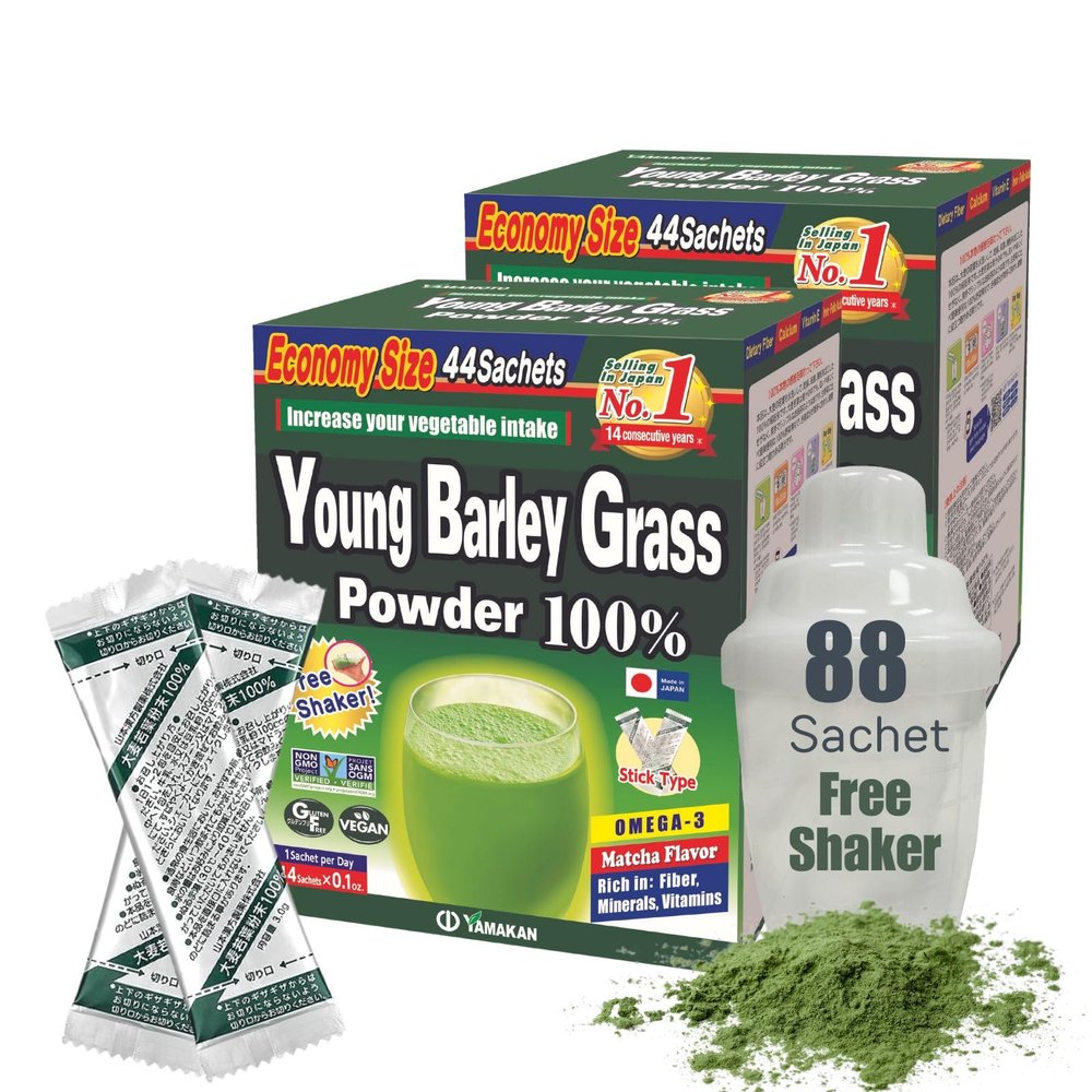 Yamamoto Kanpoh YAMAKAN Young Barley Grass Powder, Pure Green Juice Rich in Minerals, Vitamins & Plant-Based Protein for Women & Men, Barley Grass Juice Powder, from Japan, Non GMO 88 Sachets