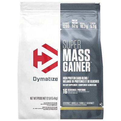 Dymatize Super Mass Gainer Protein Powder, Gourmet Vanilla, 52g Protein, 1g Creatine, 1280 Calories, 10.7g BCAAs, 245g Carbs, Contains Whey Protein, Isolate, and Casein (16 Servings)