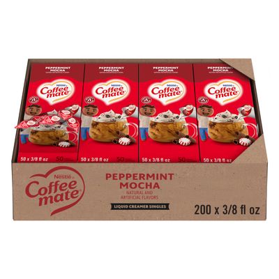 Nestle Coffee mate Coffee Creamer, Peppermint Mocha, Liquid Creamer Singles, Non Dairy, No Refrigeration, 0.375 fl oz Tubs (Pack of 200)