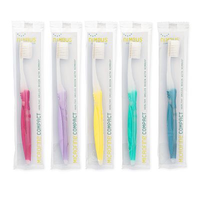 NIMBUS Extra Soft Toothbrushes (Compact Head), Periodontist Design Tapered Bristles for Sensitive Teeth and Receding Gums, Individually Wrapped Plaque Remover Travel Toothbrush (10 Pack, Colors Vary)