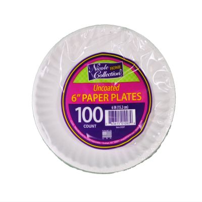 100ct Uncoated 6" White Paper Plates Nicole Home Collection Round Disposable