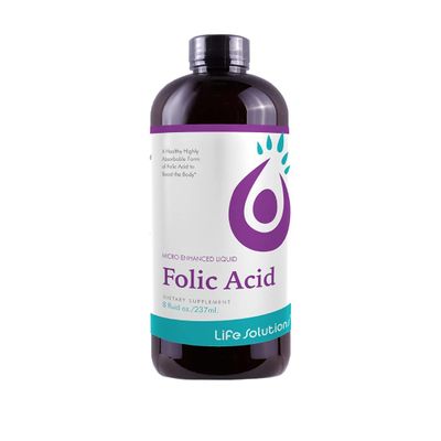Life Solutions Liquid Folic Acid Supplement  800 mcg Vitamin B9 per Serving  Berry Flavor, 8 fl oz  Fast Absorption, Prenatal, Heart & Brain Support