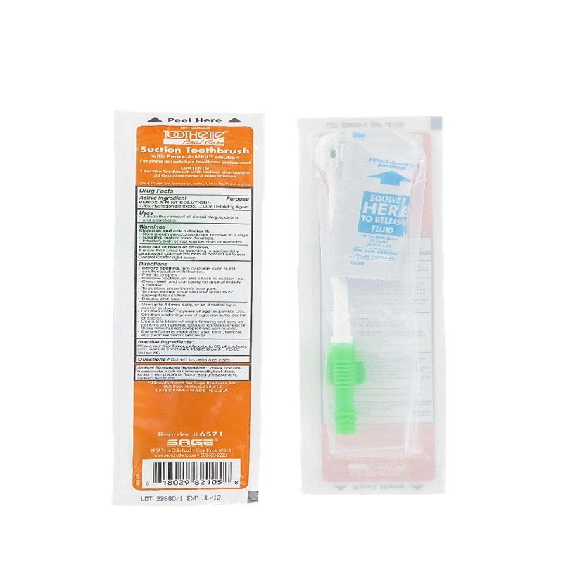 Toothette Oral Care Single Use Suction Toothbrush System with Perox-A-Mint Solution