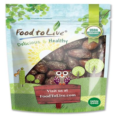 Food to Live - Organic Medjool Dates, 2 Pounds Non-GMO, Whole Dried Dated with Pits, Large Size, Unsweetened, Unsulphured, Vegan, Sirtfood, Bulk.
