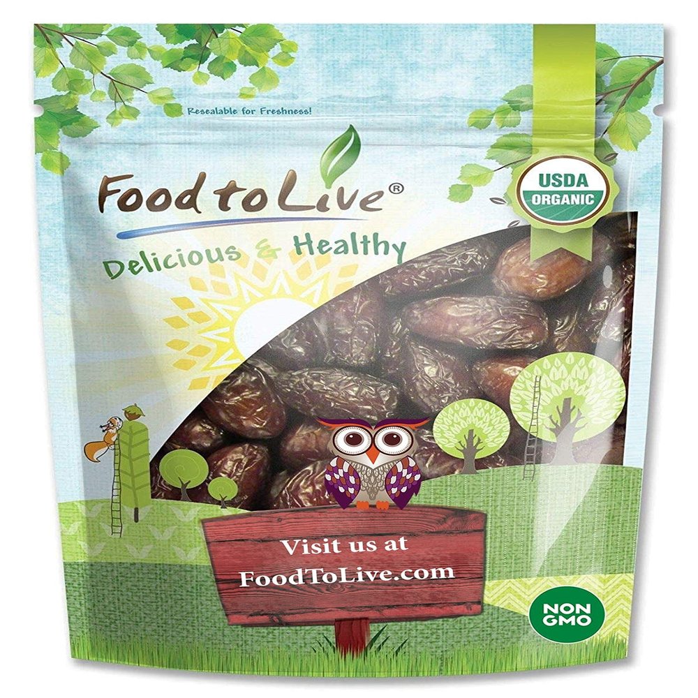 Food to Live - Organic Medjool Dates, 2 Pounds Non-GMO, Whole Dried Dated with Pits, Large Size, Unsweetened, Unsulphured, Vegan, Sirtfood, Bulk.