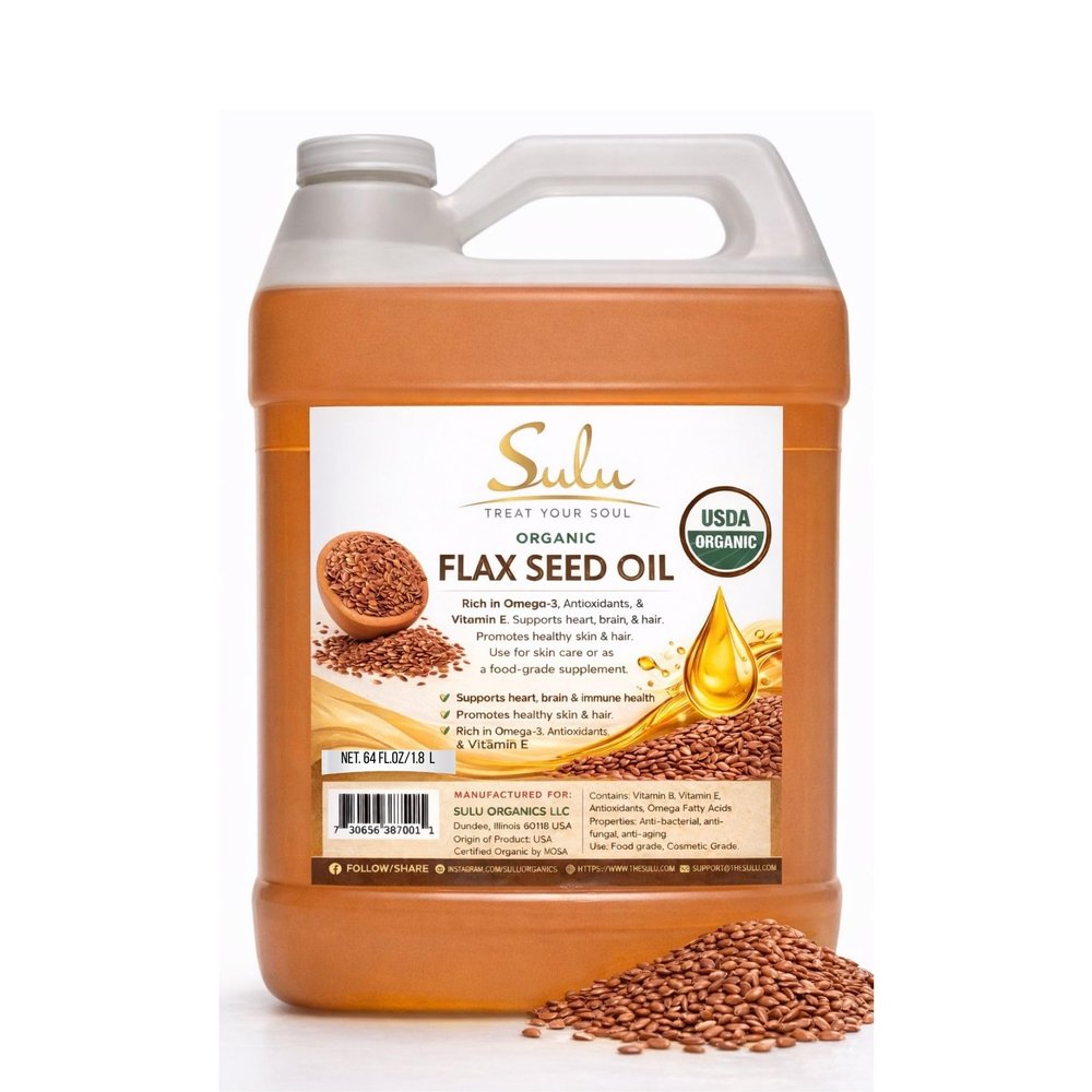 SULU ORGANICS 100% Pure Organic Extra Virgin Unrefined Flax Seed Oil (64 oz)