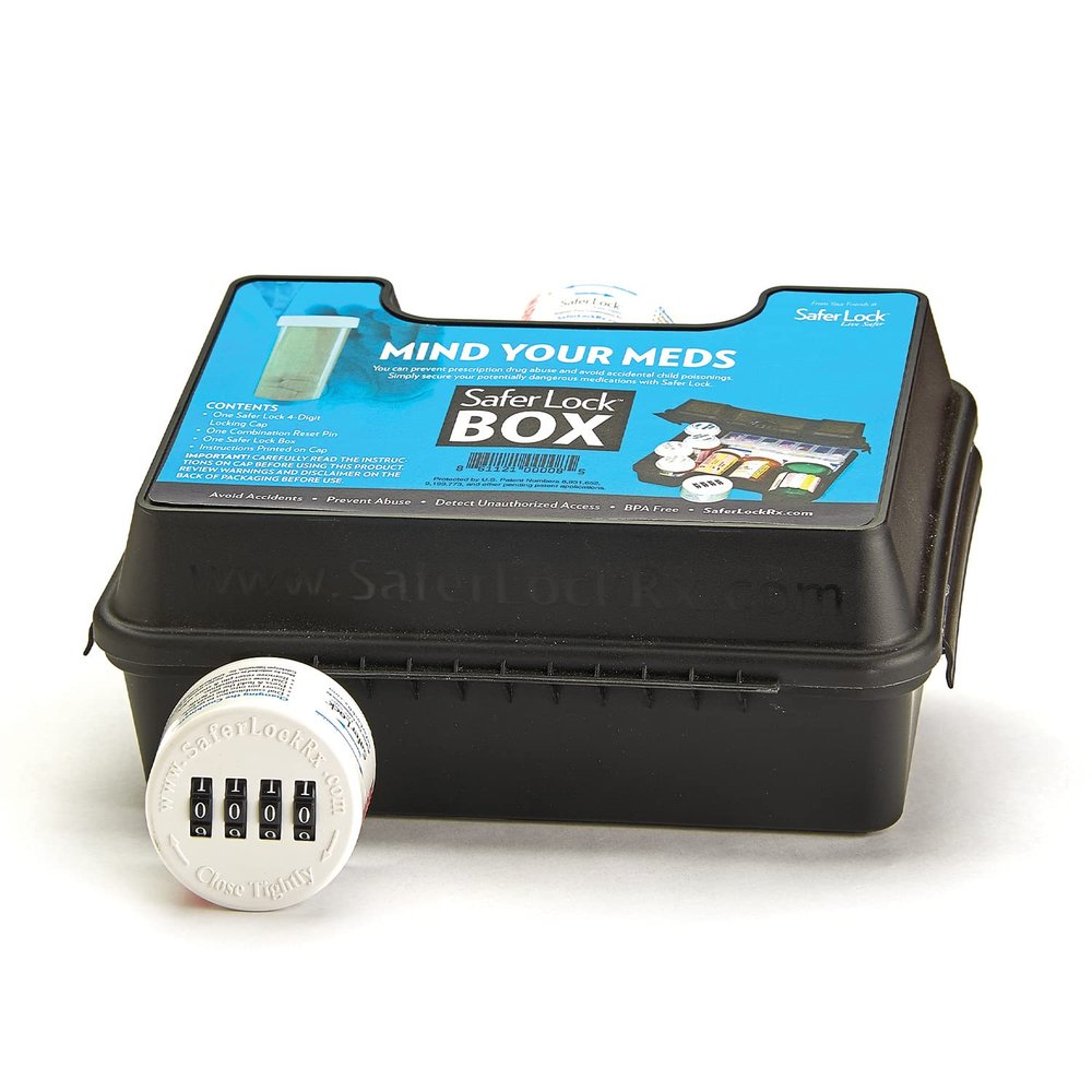 Safer Lock Medicine Lock Box - Tamper Evident & Abuse Deterrent Locking Medicine Box, Resettable Combination Lock Box for Medicine - Medication Lock Box, Senior Friendly Lockbox for Medication - Black