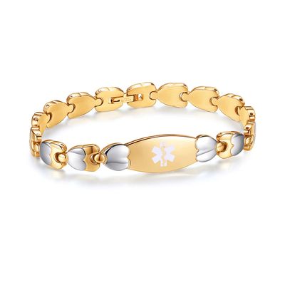 Tarring Heart Medical Alert id Bracelets for Women with Customize Engraving Medical condition-Blood thinner,Lymphedema, Allergies and more (GOLD-7.00)
