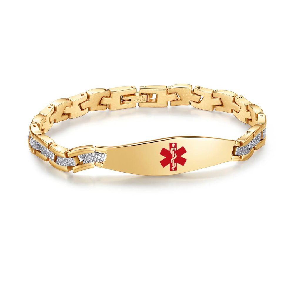 Tarring Gold Medical id bracelets for Women Stainless steel Mermaid Medical alert bracelets with Free engraving-6.5IN
