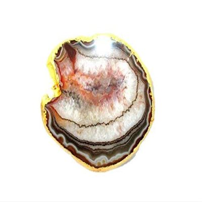 Jet Gold Plated Agate Slice Coaster Single (1) Piece 4 inch Approx. Good Luck Happy Home Gemstone Saucer Geode Stone Cup Holder Table Decoration Home Jet International Image is JUST A Reference