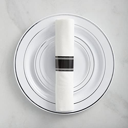 17" x 17" Pre-Rolled Linen-Feel White Napkin and Silver Heavy Weight Plastic Cutlery Set - 100/Case by TableTop king