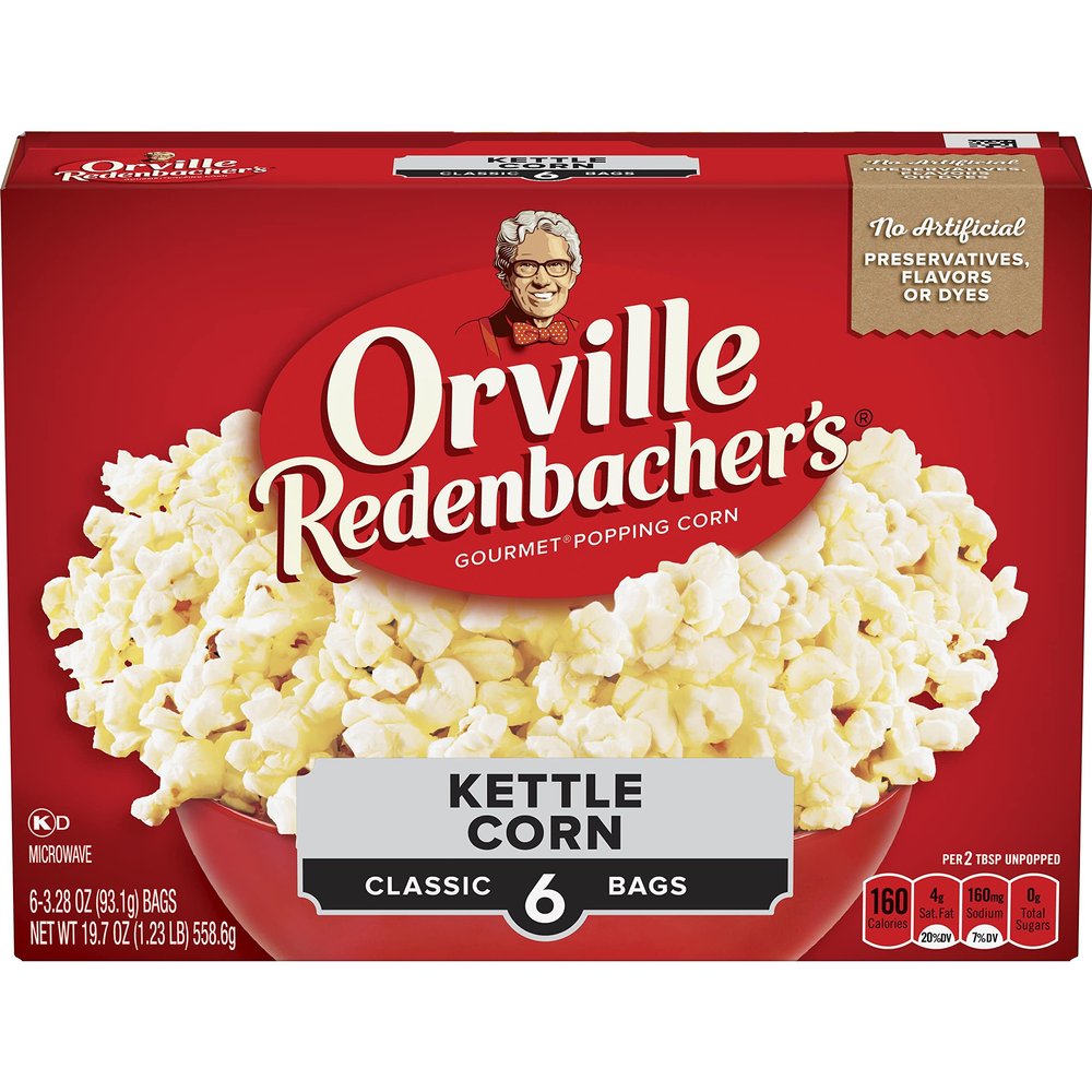 Orville Redenbachers Microwave Popcorn, Kettle Corn, 3g Fiber Per Serving, 3.28 oz., 6-Count (6 Boxes)