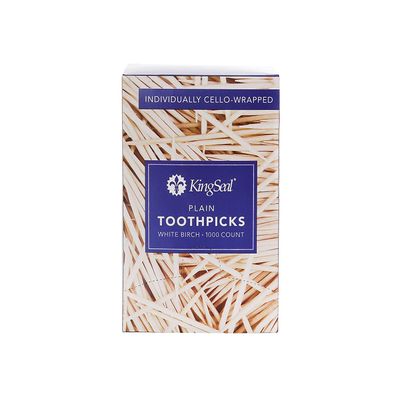 4,000 Count | KingSeal Birch Wood Toothpicks, Individually Cello Wrapped, Plain, Unflavored, 2.5 Inch Length, Bulk Pack - 4 Boxes x 1000