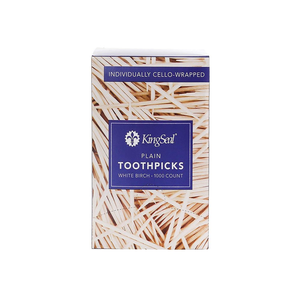 4,000 Count | KingSeal Birch Wood Toothpicks, Individually Cello Wrapped, Plain, Unflavored, 2.5 Inch Length, Bulk Pack - 4 Boxes x 1000