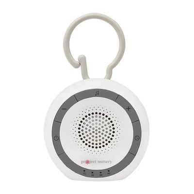 Project Nursery Portable Sound Soother for Baby, White Noise Sound Machine and Sleep Soother with 4 Natural Sounds and 2 Lullabies, Sleep Timer, Volume Control and Flexible Clip, White