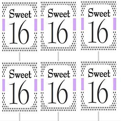 12pack Sweet 16 Birthday Cupcake Decoration Picks - Lavender Polka Dot