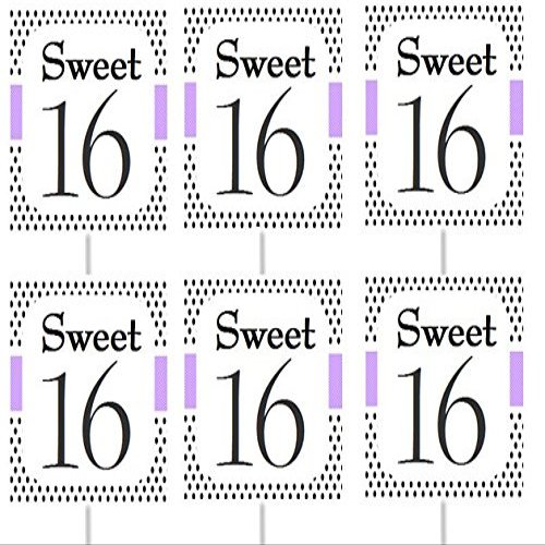 12pack Sweet 16 Birthday Cupcake Decoration Picks - Lavender Polka Dot