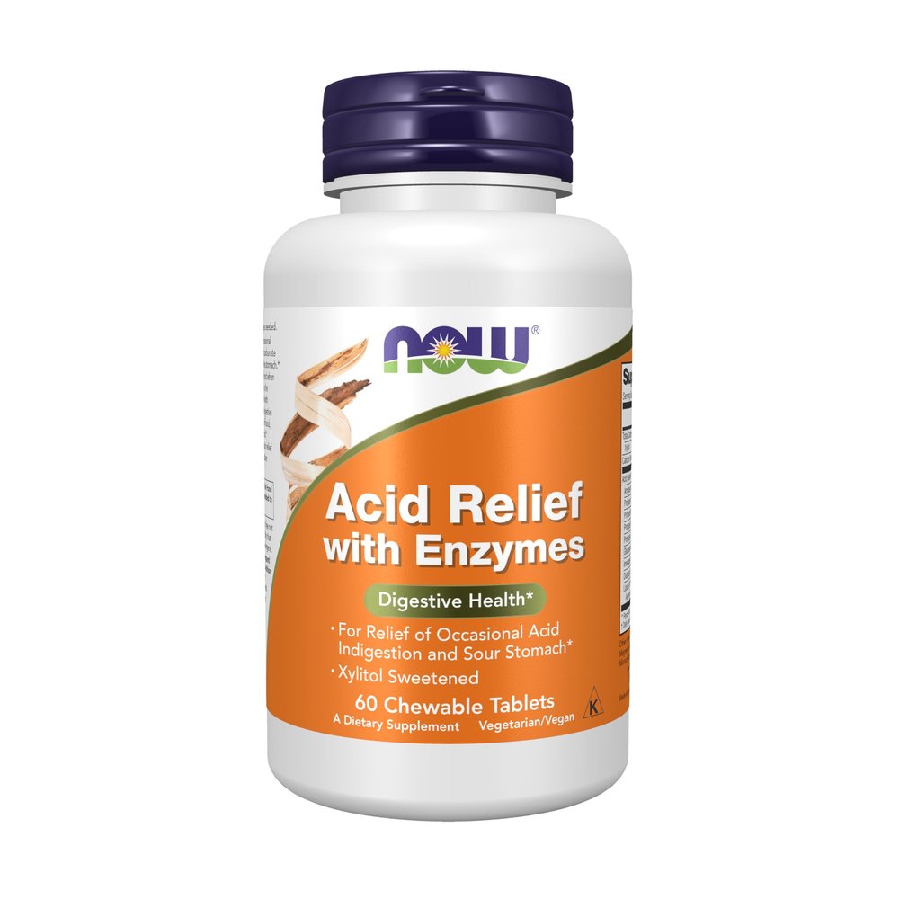 NOW Foods Supplements, Acid Relief with Enzymes, Xylitol Sweetened, Digestive Health*, 60 Chewables